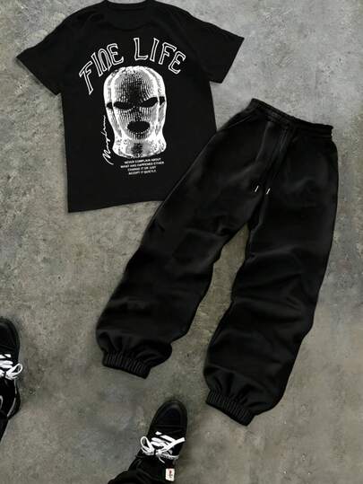 Hombre002y006 Conjunto Casual de Camiseta y Pantalón para Hombre: Estilo Urbano Versátil, Cómodo Diario Tela suave y transpirable, sin calor excesivo. Ideal para salidas, reuniones y actividades al aire libre. Diseño minimalista, corte ajustado para todo tipo de cuerpo.