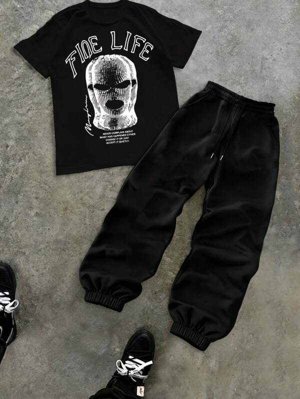 Hombre002y006 Conjunto Casual de Camiseta y Pantalón para Hombre: Estilo Urbano Versátil, Cómodo Diario Tela suave y transpirable, sin calor excesivo. Ideal para salidas, reuniones y actividades al aire libre. Diseño minimalista, corte ajustado para todo tipo de cuerpo.