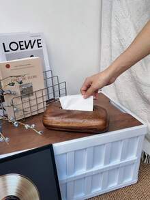 1pc Walnut Wood Tissue Box, Minimalist Nordic Style High-End Living Room Tea Table Decor, Magnetic Pull Tissue Holder, Creative Handkerchief Rack, Bathroom Handkerchief Storage Box, Home Decor, Napkin Dispenser Tray, Living Room, Bedroom, Washbasin, Household Items - Multicolor - View 4