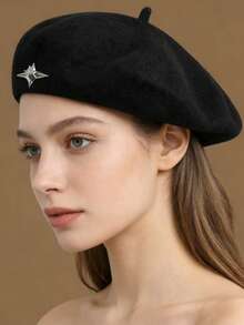 1顶男女通用贝雷帽，情侣款 - 黑色 - 查看 3