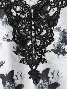 Girls Toddler Butterfly Pattern Ruffle Trim Short Sleeve Lace Decor Dress, Summer - Black - View 4