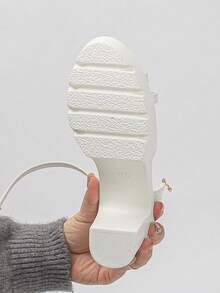 2026 New Arrival Round Toe Thick Bottom Chunky Heel Sexy Bare Strap Buckle Elegant Sexy Party Fashion Thick Platform High Heel Women Sandals - White - View 7