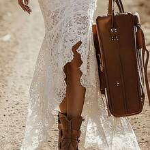 Women'S Elegant Vintage Bohemian White Lace Sleeveless Long Dress (Without ) ZLLZ - 白色 - 查看 6