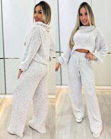 Women's Elegant High Neck Knit Set For Winter, Stylish And Warm. - 白色 - 查看 2