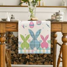 1pc Plaid Rabbit, Eggs, Carrot Easter Table Runner, Spring Kitchen Dining Table Decor, Home Party Decoration - Beige - View 3