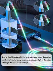 Cable de carga rápida con luz fluida de 1 m/3,28 pies, cable de datos de carga TPE compatible con Vivo/OPPO Ultra/S24/S23 Ultra/S23/S22/S21 Series - Multicolor - Ver 5