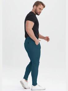 ALLELMS 男士修身抗皱弹力棉斜纹西裤 - 藏蓝色 - 查看 3