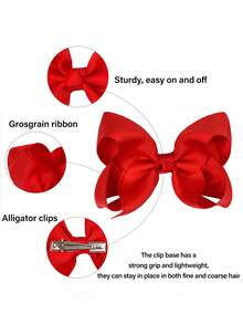 2Pcs 4.5Inch Hair Clips, Alligator Clips With Satin Ribbons, Solid-Color Hair Accessories Suitable For Girls And Teenagers, For Daily Use And Valentine's Day Decoration - Multicolor - View 7