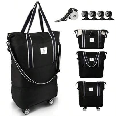 Carry On Luggage For Airplane Rolling Duffle Bag With Detachable Wheels And Adjustable Shoulder Strap Expandable Foldable Wheeled Travel Bag With Suitcase Sleeve For Women Weekender 25L-55L