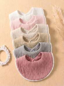 6pcs/Set Candy Color Soft Cotton Cute Baby Bibs, Suitable For Daily Use In All Seasons - Multicolor - View 5