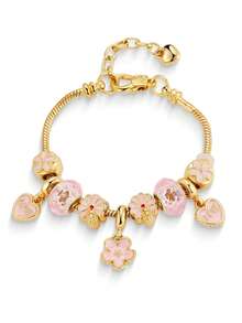 心形花朵吊坠手链 经典心形水钻手链 心形T字手链 时尚金色心形手链 女孩情人节礼物 - 彩色 - 查看 12