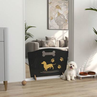 PawHut Wooden Dog Stopper, Freestanding Dog Gate With Support Feet, Black