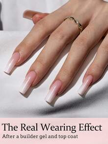 150片装矩形美甲贴纸，粉白渐变软胶美甲贴，肤色与白色渐变，可DIY美甲，简约百搭风格，15种尺寸，适合女性美甲用品 - 粉色 - 查看 4