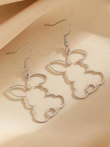 1 Pair Stainless Steel Asymmetric Hollow Rabbit Design Earrings, Simple Casual Elegant Versatile High-End Gifting, Suitable For Women's Daily, Party, And Banquet Wear - Multicolor - View 5