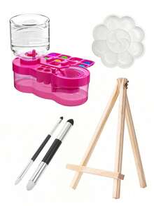 Tabletop Mini Easel Wooden Sketch Folding Easel, Oil Painting Frame Display Multi-Function Portable Painting Board, Paint Brush Cleaner, Palette, Palette Cup, Plum Blossom Palette, Acrylic Watercolor Gouache Palette, Paper Eraser Brush Art Supplies Student Full Set - One Size - View 10