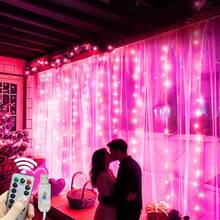 1 pieza Luces de cortina de cadena LED alimentadas por USB, 8 modos de iluminación, control remoto, adecuadas para boda, cumpleaños, fiesta, Pascua, Ramadán, Día de San Valentín, decoración y iluminación para fiesta individual - Luces de cortina alimentadas por USB - Ver 7