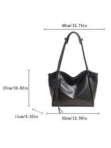 Fashionable Large Capacity Casual Minimalist Lightweight Versatile PU Leather Shoulder Crossbody Bag - Black - View 11