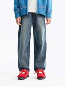 Annil [Advanced Technology Heat-Resistant Jeans] Girls' Full-Armlet Denim Overalls Thick Pants Winter New Style - Dark Blue Jeans - View 6