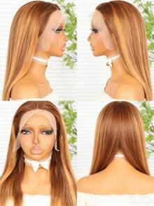 Elegant Honey Blondre Ombre Highlight Short Bob Wig For Women - 16 Inch,Hair With Side Part, Perfect For Daily Wear & Cosplay, Face Shaping, Head Cover, Party Wig Honey Blondre Ombre Highlight Bob Wig Human Hair 13x4 Frontal Lace Wig - S4/27 - View 12