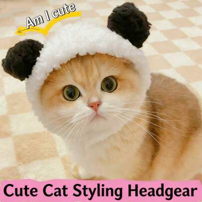 熊猫造型毛绒宠物帽，时尚百搭，可爱宠物户外保暖冬帽，可调节且亲肤，适合猫咪和小型犬，拍照、度假、派对必备。