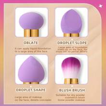 2-In-1 Dual-Head Foundation Makeup Sponge Brush, With Handle, Dry & Wet Separation, Includes 3 Sponge Shapes - Multicolor - View 6