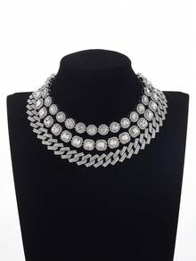 قلادة هيب هوب صخرية للرجال، مجوهرات سبيكة الزنك متعددة الطبقات، سلسلة كوبية مبالغ فيها بشكل أنيق، يمكن ارتداؤها بشكل متعدد، مناسبة للارتداء اليومي - متعدد الألوان - مشاهدة 4