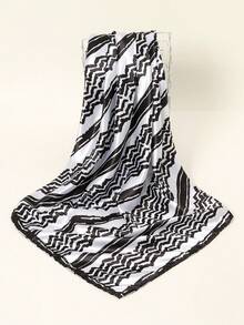 1pc Women's 2026 Spring/Summer Fashion Wave Line Digital Print 90*90cm Bandana Headscarf, Casual Versatile Headwrap, Multifunctional Headband, Suitable For All Seasons - Black and White - View 3