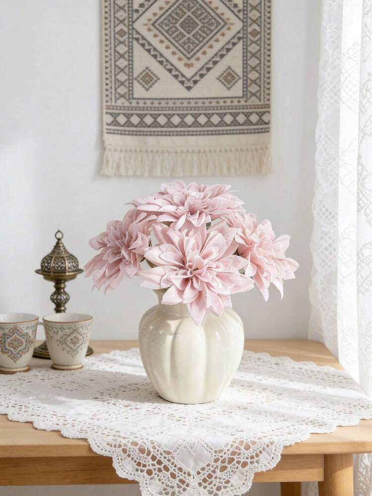 5 piezas de flores artificiales de dalia de color champán con tallos, flores falsas de seda similar, plantas de simulación, adecuadas para decoración del hogar, centro de mesa de comedor de primavera, centro de mesa de jardín al aire libre, fiesta, regalo, corsage de muñeca nupcial, decoración del Día de San Valentín y el Día de la Madre. Puede haber un ligero olor al recibirlo, se recomienda ventilar antes de usar. - Rosa - Añade 7