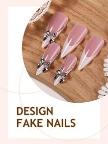 French Nail Acrylic 24Pcs Stiletto Press On Nail Tips, DIY Art Bow/Diamond Accessories Decorative 3D Fake Nail Set For Nail Salons, Girls And Women Nail Supplies For Daily Wear, Holiday Parties, And Gifts - Multicolor - View 3