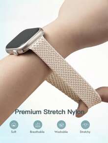 Braided Stretchy Solo Loop Compatible With Apple Watch Band Ultra 49mm 45mm 44mm 46mm 42mm 41mm 40mm 38mm Men Women, Soft Nylon Elastic Braided Wristbands Bands Strap Replacement Compatible With IWatch Ultra 2 3, Series 11/10/9/8/7/6/5/4/3/2/1 SE As A Gift For Students Returning To School - Beige - View 5