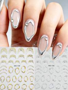 Adesivi per unghie stile francese 3D con bordo geometrico asimmetrico dorato e argentato, cornice asimmetrica, design a strisce graffiti e linee francesi, adesivi per unghie autoadesivi olografici fai-da-te in stile Y2K, decorazioni per salone di unghie e forniture per unghie - Multicolore - Visualizzare 4