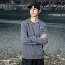 Nike French Terry Embroidered Casual, Versatile, Comfortable, And Durable Pullover Crewneck Sweatshirt, Unisex. - Dark Grey - View 2