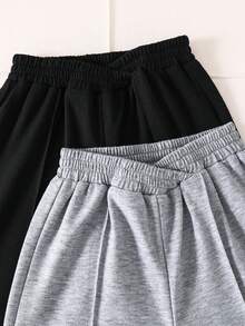 2条装女童阔腿裤，夏季套装，黑色和灰色宽松直筒裤，适合4-8岁儿童，户外、休闲、派对、节日礼物、生日礼物及其他场合。 - 黑色 - 查看 3