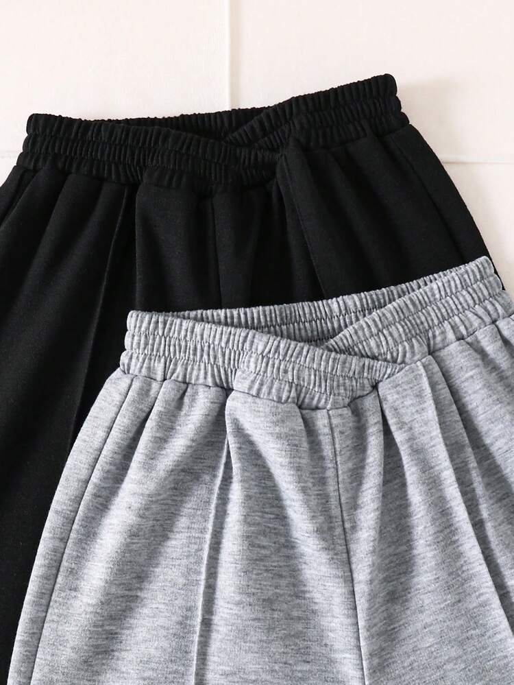 2条装女童阔腿裤，夏季套装，黑色和灰色宽松直筒裤，适合4-8岁儿童，户外、休闲、派对、节日礼物、生日礼物及其他场合。 - 黑色 - 查看 3