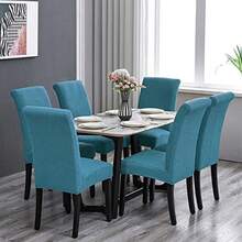 Howhic Juego de 4 fundas elásticas para sillas de comedor íbles y lavables protector de asiento gran decoración para el hogar y banquetes azul polvoriento paquete de 4 - Azul - Ver 2