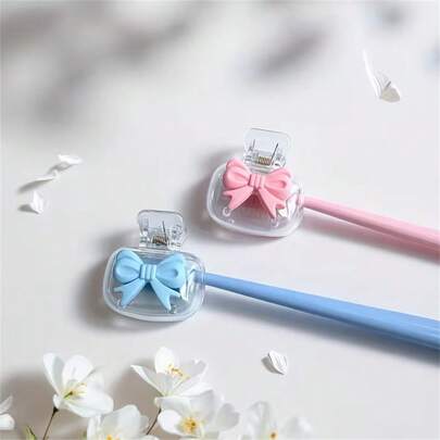 2pcs Transparent White Toothbrush Holder With Bow Tie Design, Simple Style Perfectly Protects Toothbrush Head, Dual Holes For Better Drainage And Ventilation, Suitable For Home, Dorm, Hotel, Studio, Travel