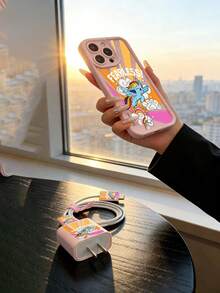 Set de 5 piezas Funda de teléfono con diseño de dibujos animados rosa + Cable de datos a juego, Licencia oficial de Hasbro, compatible con series iPhone 17, 16, 15, 14, 13, 12, 11 - Rosa - Ver 4