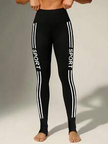 1件装女士侧边运动紧身裤，休闲日常健身套装 - 黑色 - 查看 6