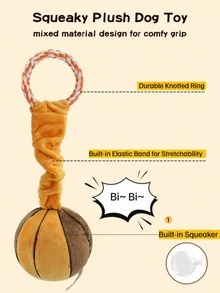 1pc Dog Rope Knot Expandable Plush Ball Squeaky Toy, Built-In Sound Device, Pressure Activated Squeaker, Interactive Tug Of War, Fetch & Chew Toy For Medium/Small Dogs, Dental Care & Stress Relief - Multicolor - View 4