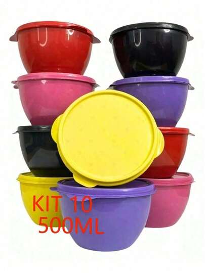 Kit 10 Potes 500ML Redondo Bowl  Pote Marmitas