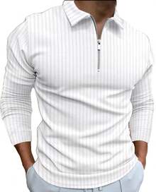 Kit 2 Camisa Polo Manga Longa com  Zíper    Gola Polo Masculina - Preto e Branco - Visão 2