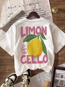 LIMON CELLO 柠檬图案T恤，女士休闲圆领短袖简约T恤，夏季度假沙滩装 - 彩色 - 查看 2