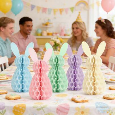5个复活节兔子蜂窝球派对餐桌中心装饰