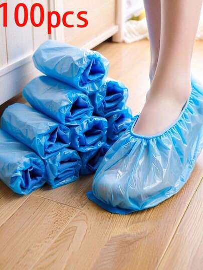 10/50/100 pares de cubiertas de zapatos desechables de plástico, cubiertas de zapatos de alta calidad antideslizantes, protectores de pies desechables, cubiertas de botas impermeables y a prueba de barro antideslizantes para protección de alfombras interiores, oficina, escuela, viajes y días lluviosos