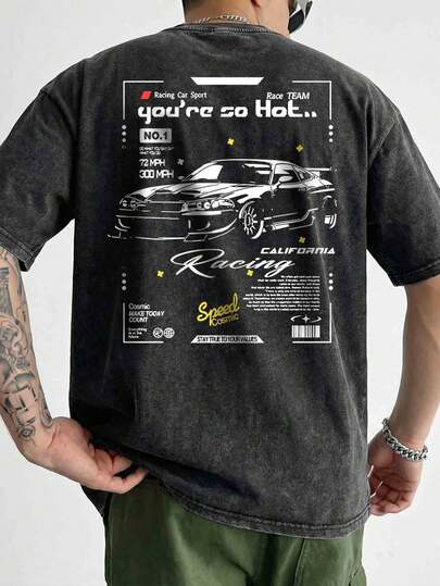 复古海报图案男士夏季水洗做旧圆领T恤