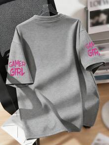 1pc Girl's Gamer T-Shirt With Cat Ear Headphone Graphic, Soft & Comfortable Fabric, Suitable For School & Daily Wear In Summer - Grey - View 2