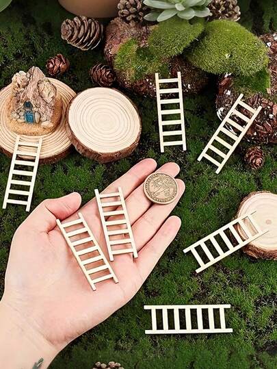 20pcs Mini Fairy Garden Decor, Mini Wooden Ladder Decor, Wooden Stair Set, Perfect For Mini Scene, Home Decor And Party Tabletop Decoration