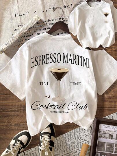 Espresso Martini Cocktail Club, Outfit estivi da donna, Outfit da spiaggia da donna, Bluse casual da donna, maglietta casual a maniche corte e collo tondo da donna