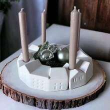 1 buc DIY mucegai de lut stil nordic casă combinație mucegai de ipsos casă, sfeșnic, vază de flori, recipient pentru lumânări, mucegai de silicon, mucegai de rășină epoxidică, potrivit pentru DIY lucrat manual, recipient pentru depozitarea bijuteriilor, decor de sărbători - alb - Vizualizare 7