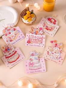50张/盒生日蛋糕贺卡，采用生动可爱的卡通设计，包含各种蛋糕图案，适用于主题派对、礼物、生日、婚礼、母亲节和复活节（随机发货） - 彩色 - 查看 2